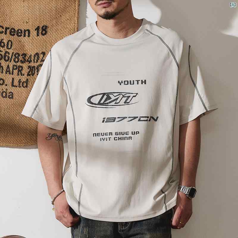 メンズ　ファッション　コーデ　秋　冬コーデ アメリカ 半袖 Tシャツ 夏 ラウンドネック スポーツ トップ フィット 感