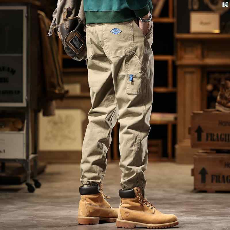 メンズ 流行り物 コーデ 成人男性 オシャレ 伸縮性 酉の方角 レギンス 秋 心地好い 厚地の外套 櫂 アメリカン ミリタリー レトロ カーキ ロング ズボン下