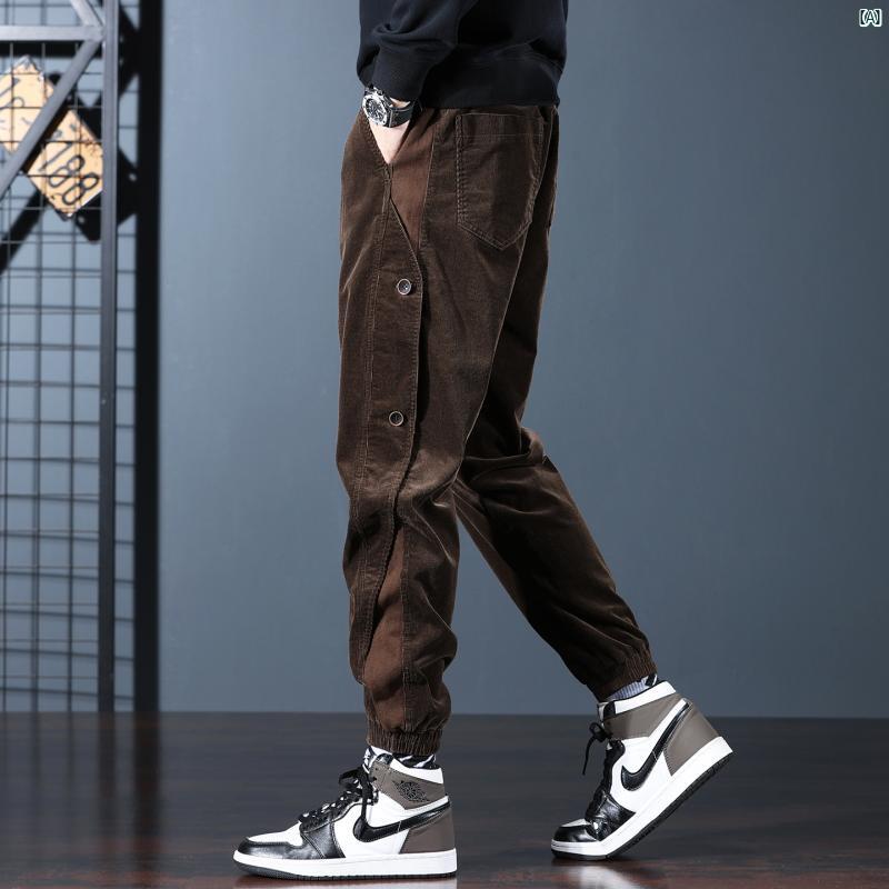 メンズ　ファッション　コーデ　男性　オシャレ 高級 コーデュロイパンツ カジュアル パンツ 秋冬 2025 スプライシング レトロ ワークウェア レギンス