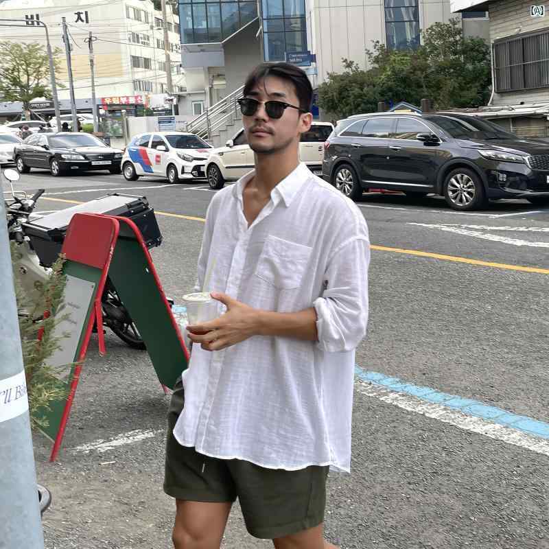 メンズ　コーデ　ファッション　オシャレ　海外風　冬ファッション　男性 男性用 ホワイト コットン 日焼け防止 通気性 シャツ ライト 成熟 ハイエンド 快適