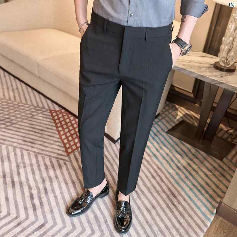 成人男性 オシャレ かっこいい 心地好い 夏 薄っぺら 縦縞 九分丈 ズボン 成人男性 春 メンズ心地好い ズボン下 か細い 商行為 背広 馬鹿でかい大きさ