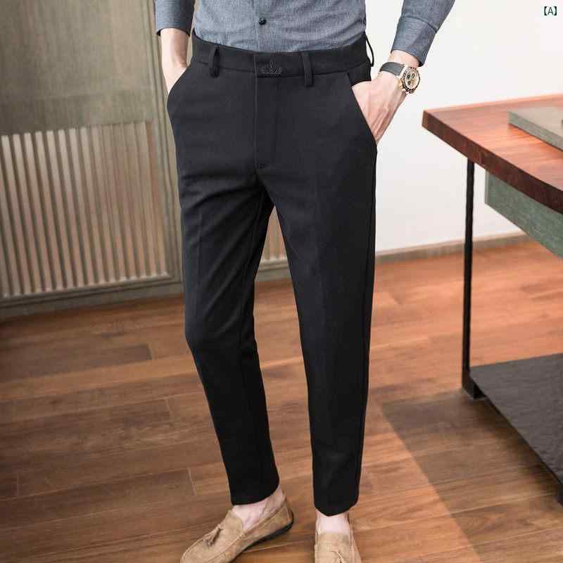 男性　オシャレ　かっこいい　カジュアル 秋　冬 厚手 ウール カジュアル パンツ メンズ 起毛 メンズパンツ スリムフィット 足 九分丈 ビジネス スーツ 男性