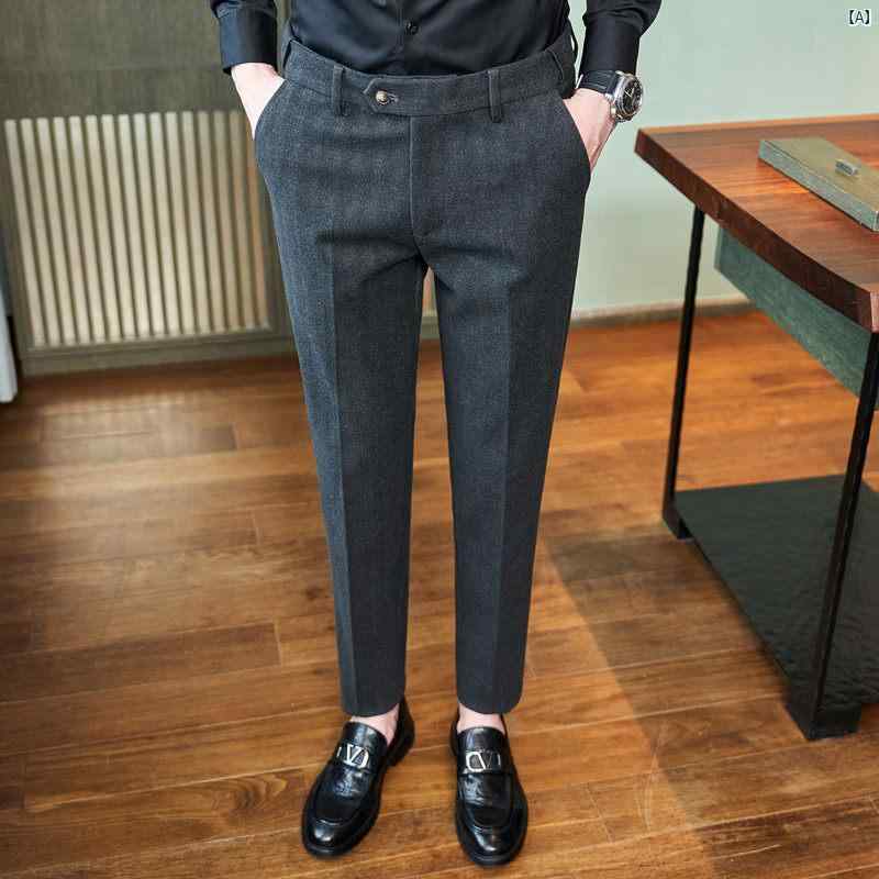 成人男性 オシャレ かっこいい 心地好い 羊毛 ズボン 成人男性 秋 冬 朦々たる メンズ心地好い ズボン下 か細い 杉綾模様 商行為 背広