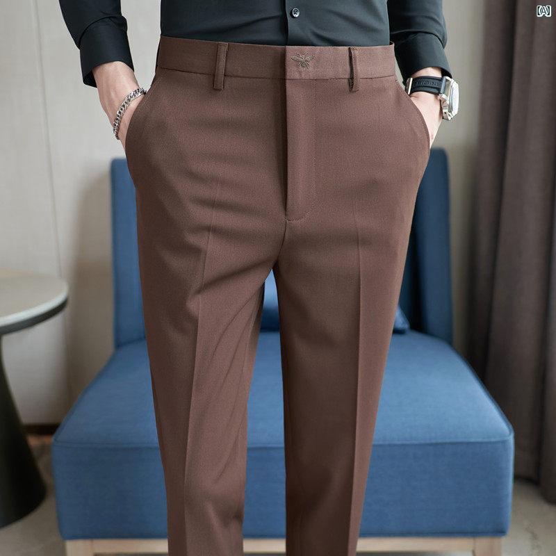 男性　オシャレ　かっこいい　カジュアル 春秋 メンズカジュアル スーツ パンツ ドレープ メンズ スリムフィット 小柄 足 刺繍 ビジネス