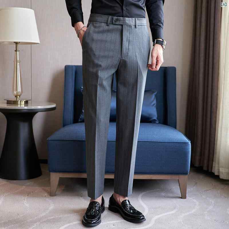 男性 オシャレ かっこいい カジュアル ストライプパンツ メンズ 春秋 メンズカジュアル パンツ スリムフィット ビジネス フォーマルスーツ メンズパンツ