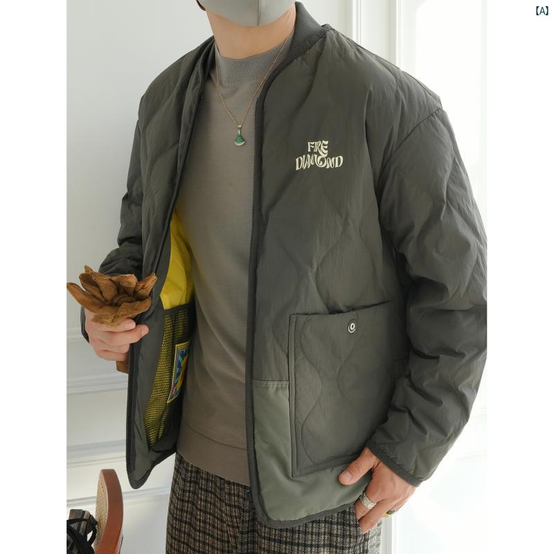 メンズ　ファッション　コーデ　男性　オシャレ　 パッチワーク カラー ブロック 柄 軽量 ダウン ジャケット 冬 ファッション ホワイトダックダウン ベースボール コート