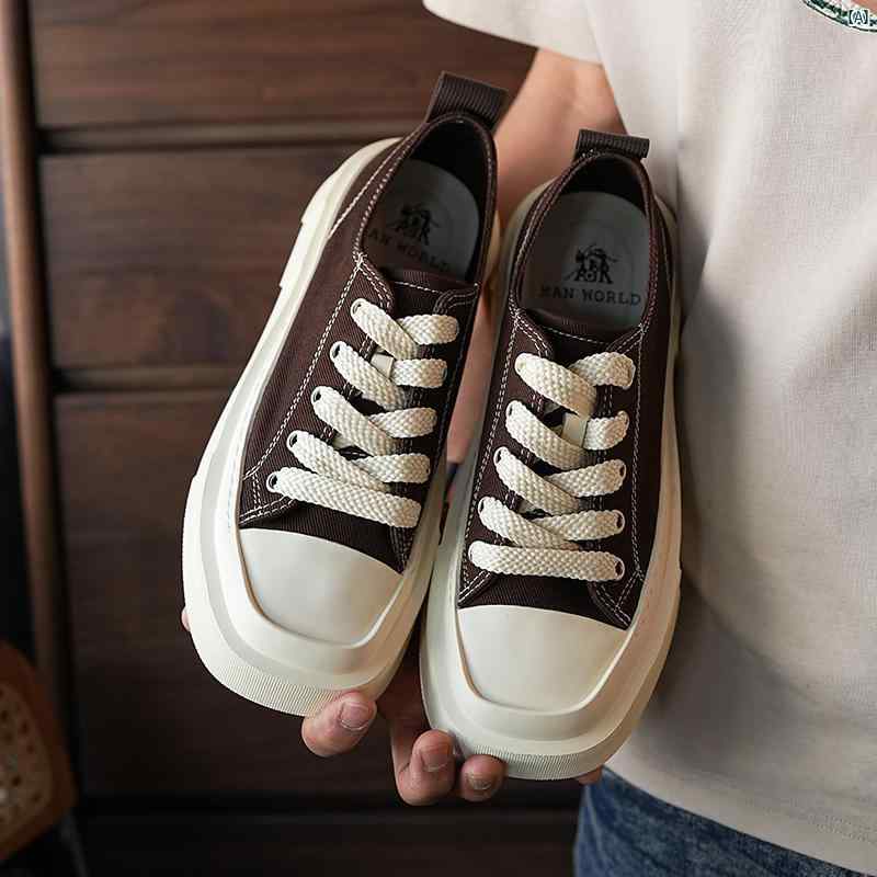 メンズ　ファッション　コーデ　男性　オシャレ　 ストリート 厚 レトロ スクエアトゥ キャンバス シューズ クラシック カレッジ 通気性 カジュアル