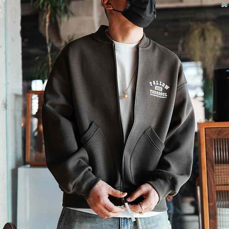 メンズ　ファッション　コーデ　男性　オシャレ　 春 レター 刺繍 野球 ユニフォーム アメリカン ストリート スタンドカラー ジャケット ヘビーウェイト カジュアル スウェットシャツ 11,963円