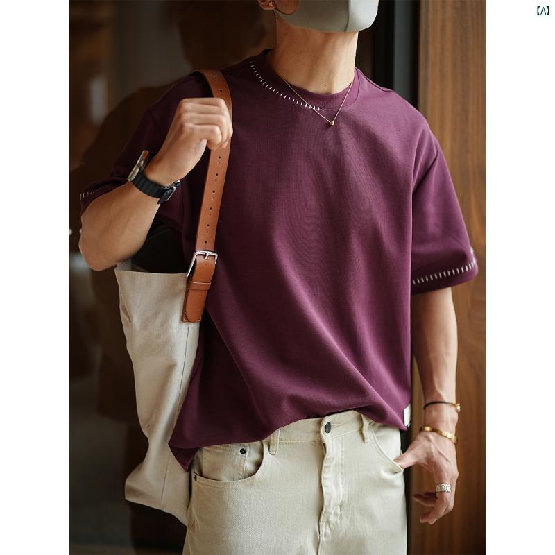 メンズ　ファッション　コーデ　男性　オシャレ　 韓国 カラー ブロック 刺繍入り ラウンドネック 半袖 Tシャツ 夏 たり クール ベース レイヤー