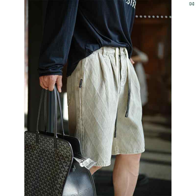 メンズ　ファッション　コーデ　男性　オシャレ　 アメリカン ジャカード 厚手 コットン デニムショートパンツ 用 夏 伸縮性 ウエスト カーゴパンツ