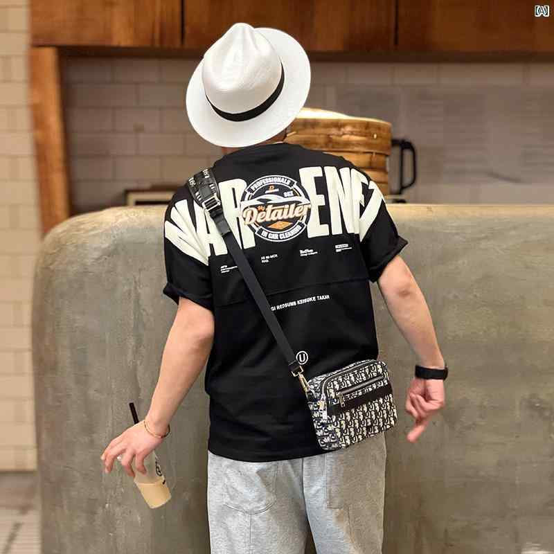 メンズ　ファッション　オシャレ　カジュアル　男性 アメリカン レトロ 100 コットンプリント 刺繍 半袖 Tシャツ 秋 ホット 通気性 インナー ハーフスリーブ トップ