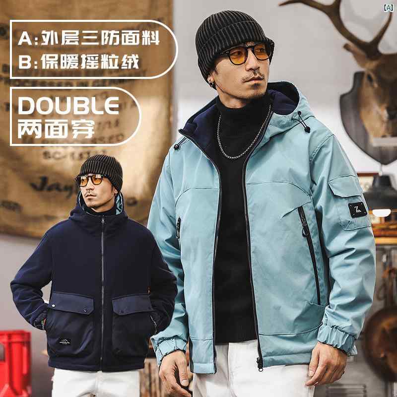 メンズ　男性　ファッション　コーデ　オシャレ　海外風 撥水 リバーシブル コットンジャケット 男性用 冬 厚手 フリース 暖かい
