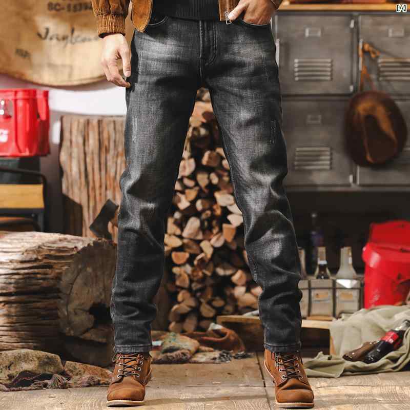 メンズ　男性　ファッション　コーデ　オシャレ　海外風 アメリカ レトロ ベルベット ジーンズ メンズ ストレート新 ファッション ブラック パンツ 男性 冬 カジュアル