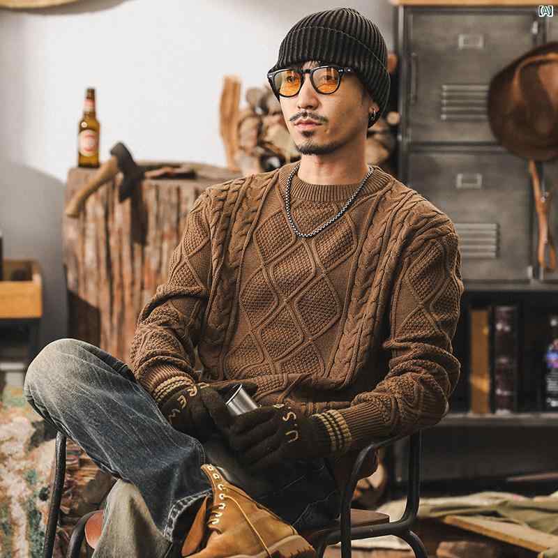 メンズ 心地よい 成人男性 オシャレ 亜米利加 レトロ 朦々たる 編み物 捩じり プルオーバー 成人男性用 たり 冬 上衣 秋
