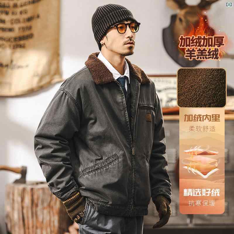 メンズ　男性　ファッション　コーデ　オシャレ　海外風 アメリカン レトロ シェルパ ジャケット メンズ 冬 裏起毛 厚手 コットンジャケット デトロイト コットンコート