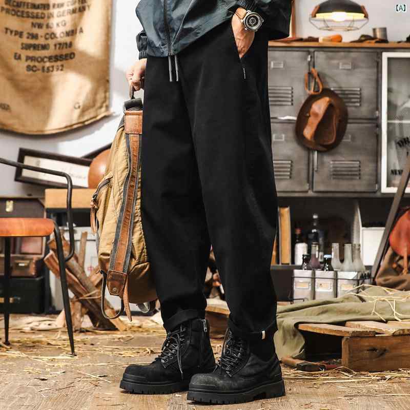 メンズ　カジュアル　男性　オシャレ 秋 男性用 アメリカン レトロ ブラック オーバー オール ツイル カジュアル パンツ