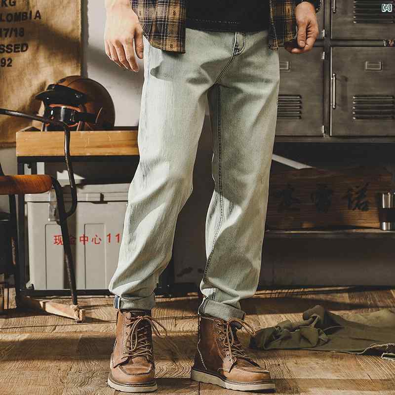 メンズ　男性　ファッション　コーデ　オシャレ　海外風 ジェイ レノ アメリカン クラシック レトロ ライト カラー ジーンズ 男性用 ストレート 薄手 耐久性 カジュアル パンツ 男性 夏用