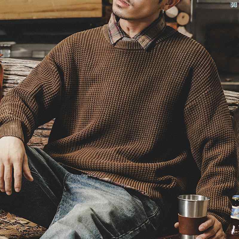 メンズ　ファッショオン　オシャレ　カジュアル　男性 冬 男性用 アメリカン ヘビーウェイト ウォッシュ レトロ セーター 厚手 シンプルベーシック 秋