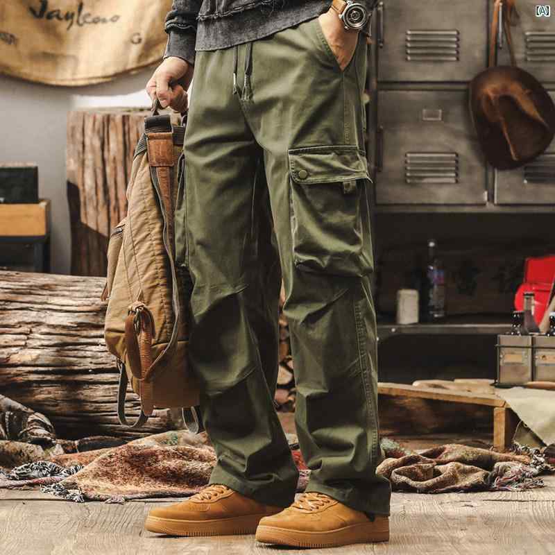 メンズ　カジュアル　男性　オシャレ アメリカン レトロ アーミーグリーン ワークパンツ ストレート 秋 機能 カジュアル パンツ 男性