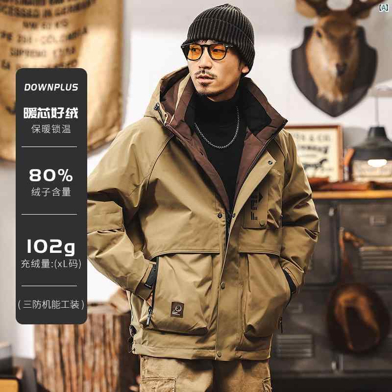 メンズ　男性　ファッション　コーデ　オシャレ　海外風 アメリカン レトロ ワークウェア 機能 ダウン ジャケット メンズ 冬 厚手 パイ フード付き 秋 15,206円