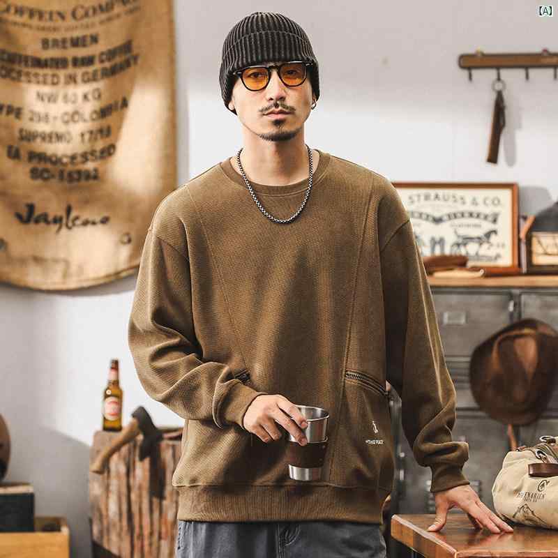 メンズ　カジュアル　男性　オシャレ アメリカン レトロ 380 グラム ヘビーウェイト スウェットシャツ 男性用 秋 ファッション スプライシング トップ