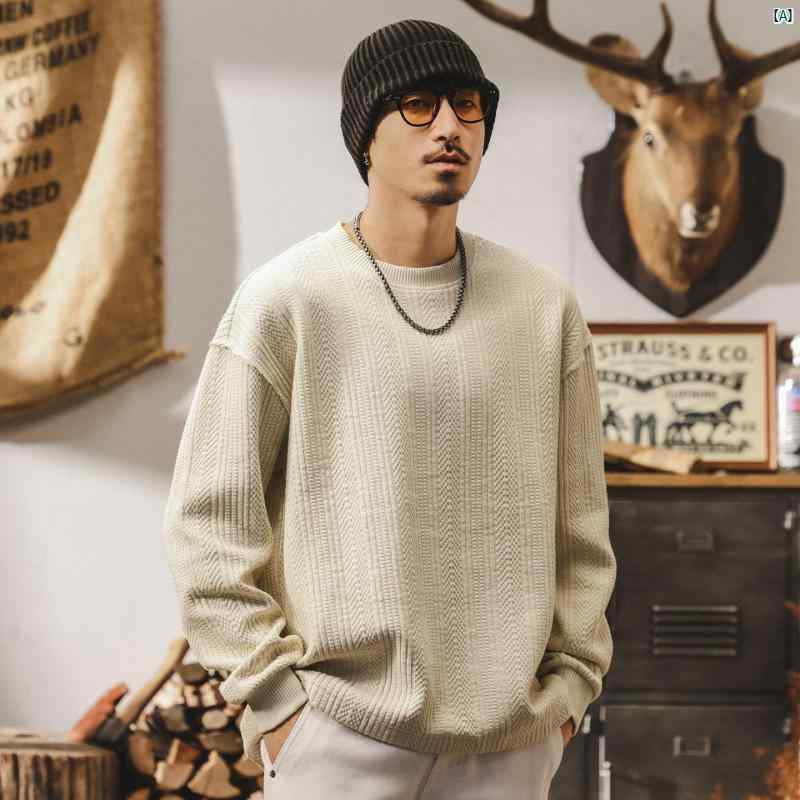 メンズ 成人男性 流行り物 コーデ オシャレ 外国で風 アメリカン レトロ ヘビーウェイト プルオーバー 長袖 秋 エア湖 座標軸 トレーナー メンズ 烏兎 編み物ジレー 上衣