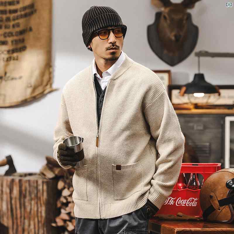 メンズ　男性　ファッション　コーデ　オシャレ　海外風 アメリカン レトロ 680 グラム ヘビー カーディガン セーター 男性 冬 暖かい メンズ ジャケット