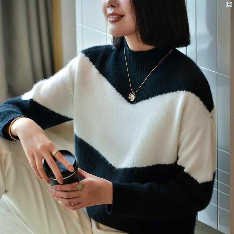 レディース 流行り物 コーデ 春 夏 秋 小物 対比 縞模様 レディース 100 羊毛 スウェーター たり アウターウェア 秋冬 か細い いの一番