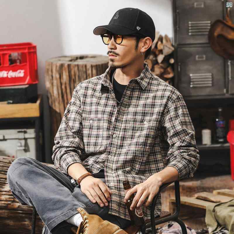 メンズ　男性　ファッション　コーデ　オシャレ　海外風 男性用 アメリカン レトロ チェック柄 長袖 シャツ 2025 春 たり カジュアル ジャケット