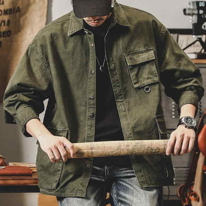 メンズ　男性　ファッション　コーデ　オシャレ　海外風 ジェイ レノ アメリカン ヘビーウェイト レトロ ワークジャケット メンズ 春秋 タフ ハンティング ジャケット