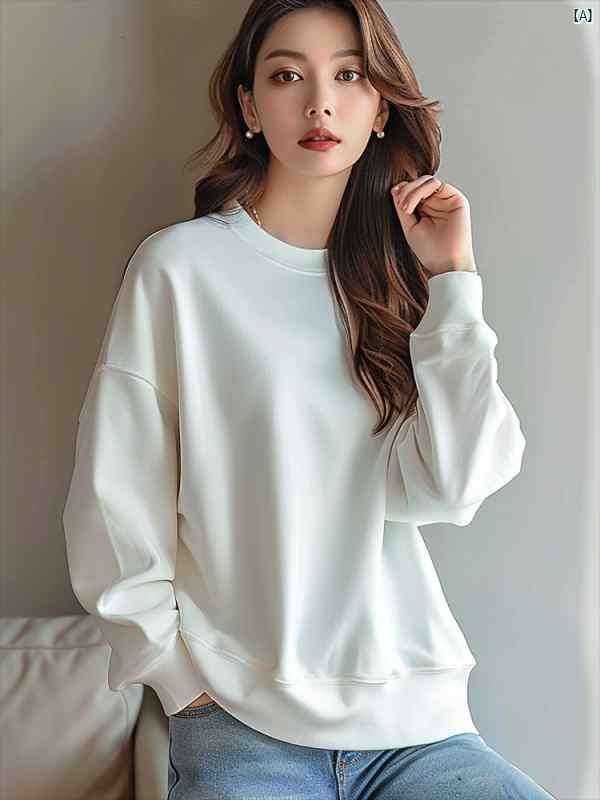 レディース ファッション コーデ 春 秋 レディース  ホワイトい コットン 長袖 トレーナー  春  コーマ ルーズ  ラウンドネック  t シャツ トップ