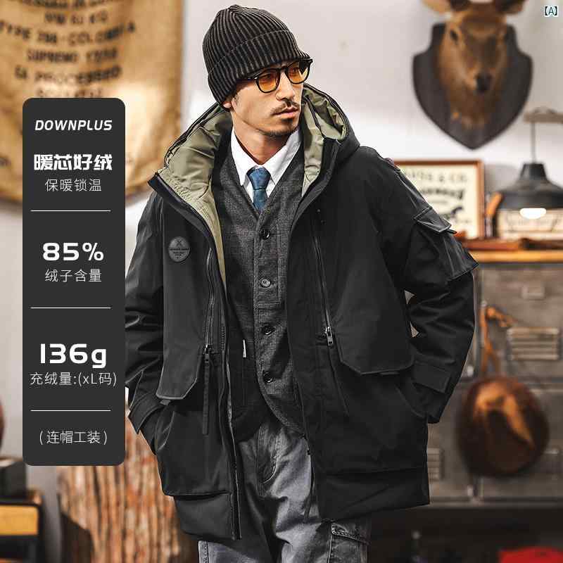 メンズ　男性　ファッション　コーデ　オシャレ　海外風 アメリカン ワークウェア アウトドア ダウン ジャケット メンズ ミドル丈 冬 厚手 パーカー 秋 フード付き 男性用
