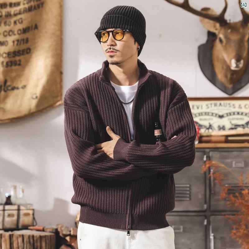 メンズ　男性　ファッション　コーデ　オシャレ　海外風 男性用 アメリカン レトロ タートルネック カーディガン セーター 秋冬 パープル ニット コート 11,443円