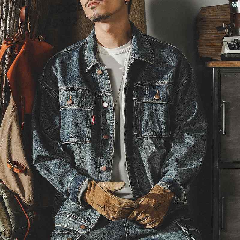 メンズ ファッショオン オシャレ 心地好い 成人男性 アメリカン 古典派音楽 ジーンズ上衣 烏兎 レトロ 不都合 ウォッシュ 細工物上衣 春