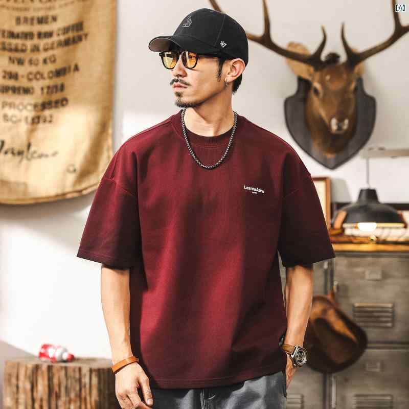 メンズ　男性　ファッション　コーデ　オシャレ　海外風 アメリカン レトロ 300 g ヘビーウェイト Tシャツ 半袖 夏 2025 アンコラ レッド ダーティー ダイ ウォッシュ
