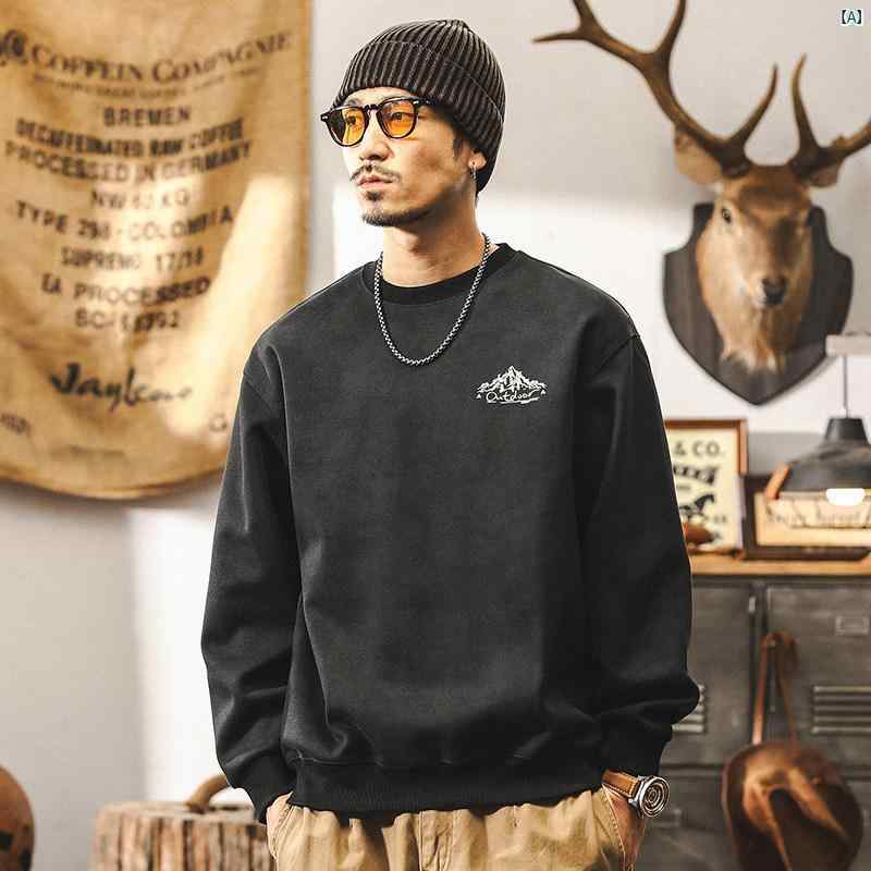 メンズ 心地よい 成人男性 オシャレ アメリカン レトロ 350 瓦 ヘビーウェイト 調教師 成人男性 秋 冬 流行り物 お山 刷り上げる t プルオーバー とっ始め