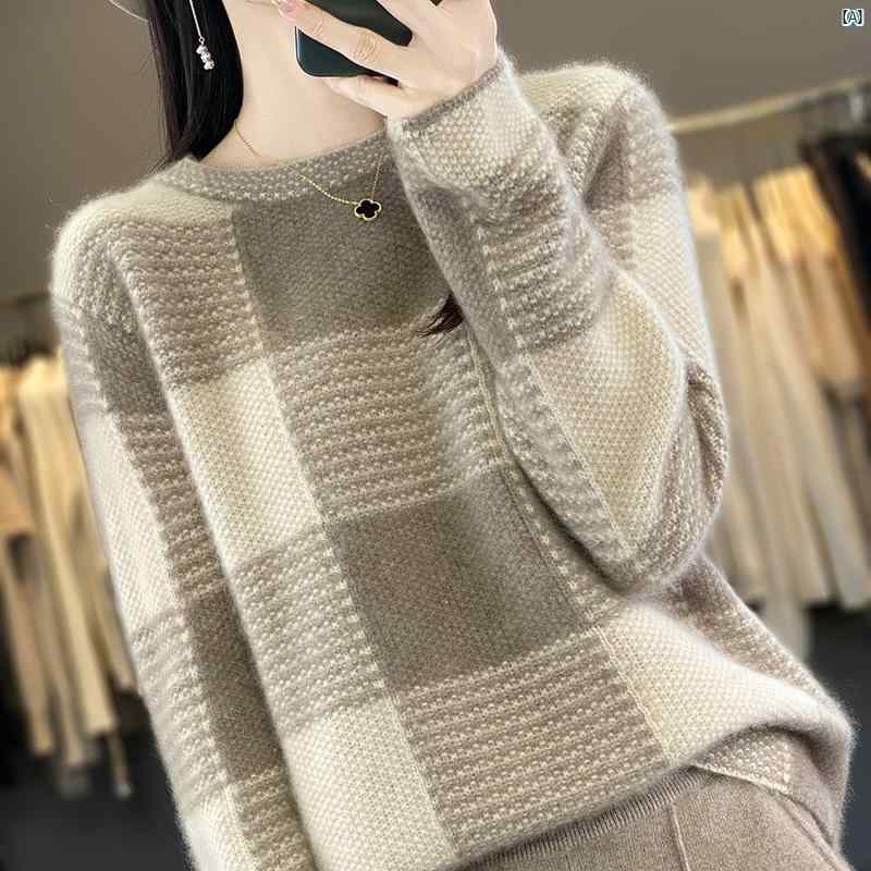 レディース 流行り物 コーデ 春 夏 秋 小物 レディース 色つや 立ちはだかる 照合のしるし スウェーター ラウンド素っ首 朦々たる  長袖 下つ方 秋冬 アウターウェア
