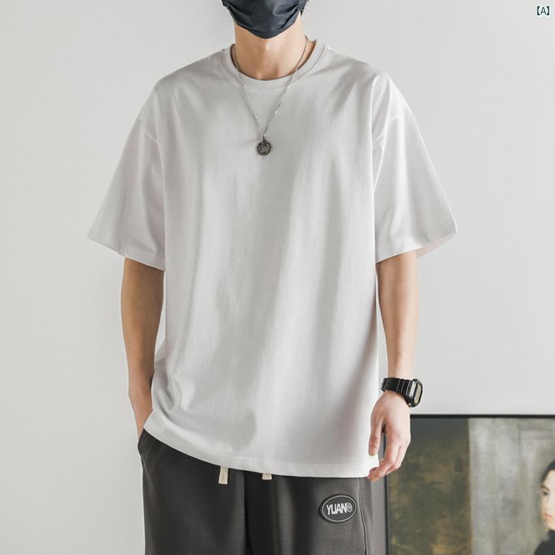 メンズ コーデ ファッション 春 秋 夏 220 グラム ヘビー ホワイト 半袖 Tシャツ メンズ トップ ボトム シャツ 夏 ラウンドネック 無地