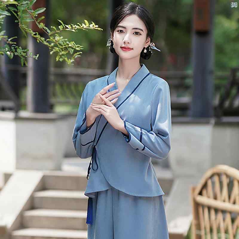 レディース　ファッション　コーデ　レディース　正装 中華風 唐服 漢服 瞑想 茶道 伝統的 漢方 薬 店 美容 健康 耳 かき 足 浴 技術者 作業着 秋冬