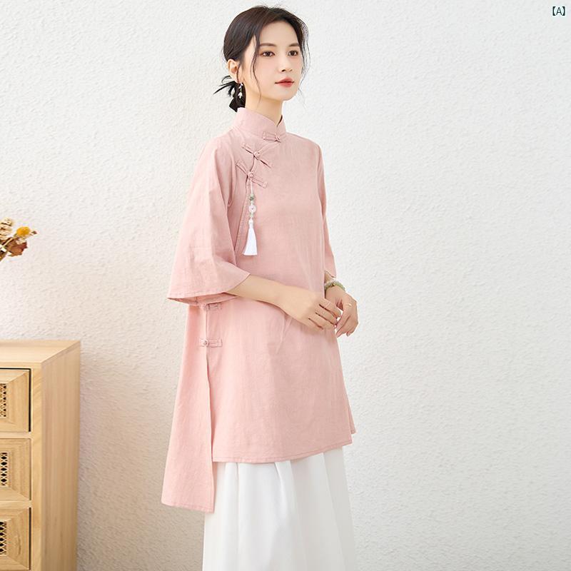 レディース　ファッション　コーデ　レディース　正装 仏教 服 中華風 デイリー コットン リネン 茶師服 瞑想 漢服 文学 ワイド レッグ パンツ カジュアル 夏