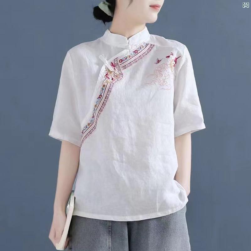 レディース　ファッション　コーデ　レディース　正装 民族風 レトロ 婦歳 服 コットン 麻 瞑想 在家 茶師服 中華風 プレート バックル 唐服 漢方 医院 耳 かき 作業着