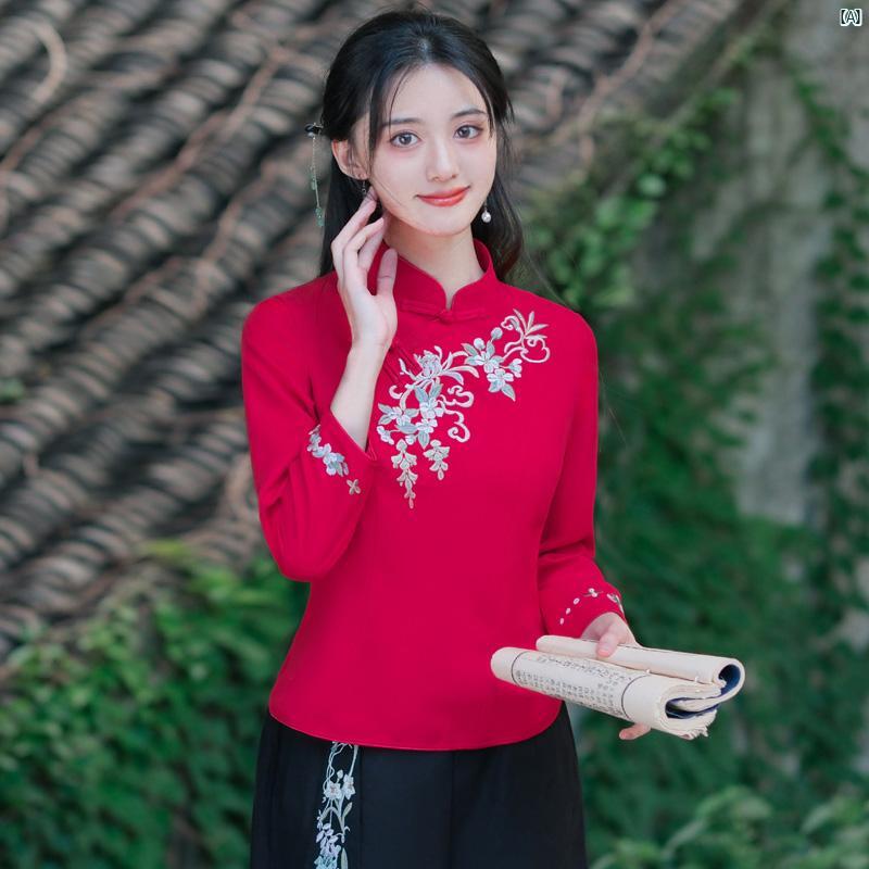 民族風 風 唐服 スーツ 新 中華風 チャイナ ドレス トップ 秋冬 茶 芸 服 レトロ 衣装 耳 かき 足 浴