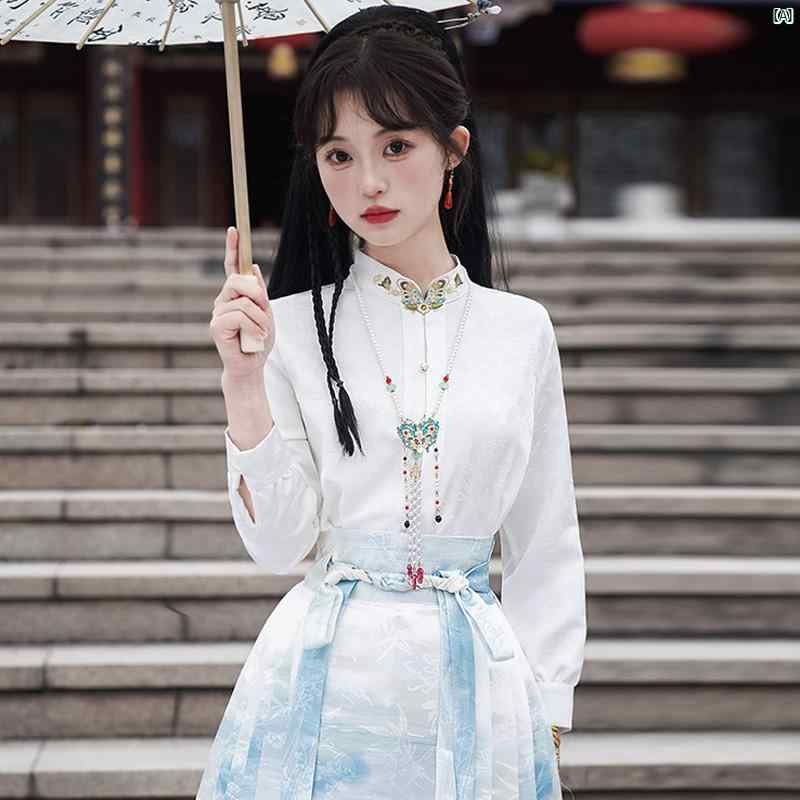 中華風 刺繍 ディスク ボタン 唐 スーツ シャツ トップ レトロ 衣装 日常 漢服 伝統的 スカート レディース
