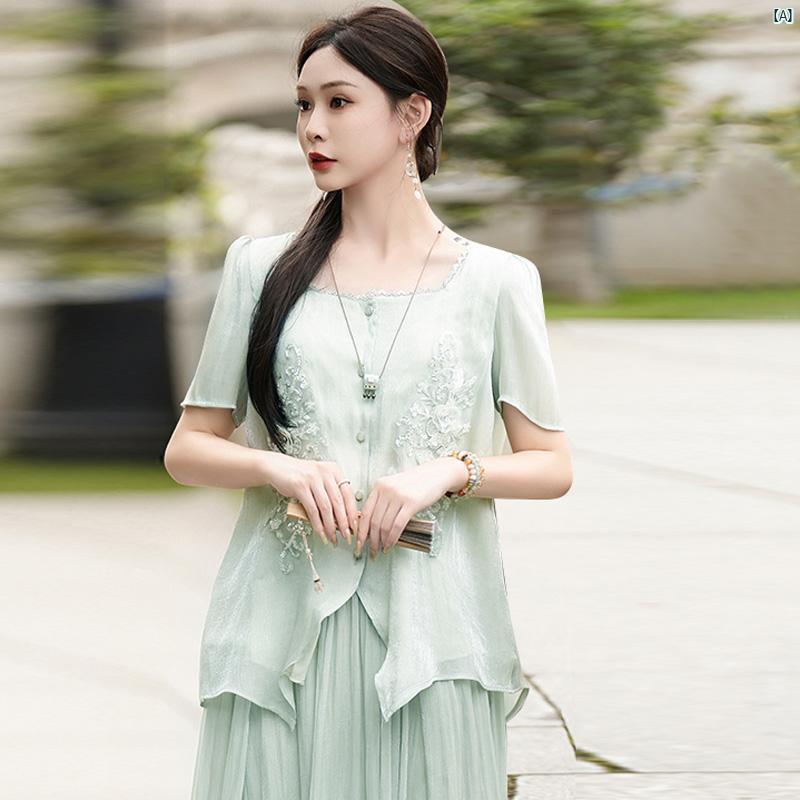 クールライト 中華風 ファッション 婦歳 服 唐服 レトロ 快適 シャツ スカート デイリー 漢服