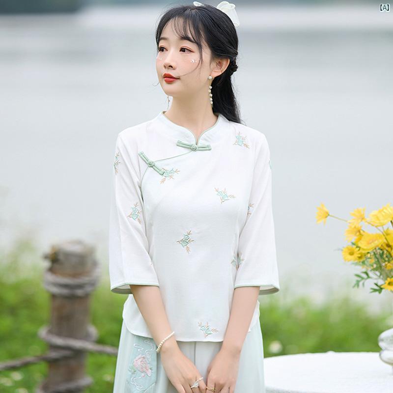 民族風 風 チャイナ ドレス トップ 中華風 瞑想 茶 エレガント 耳 かき 足 湯 ヘアセラピー レディース 健康 美容 作業着