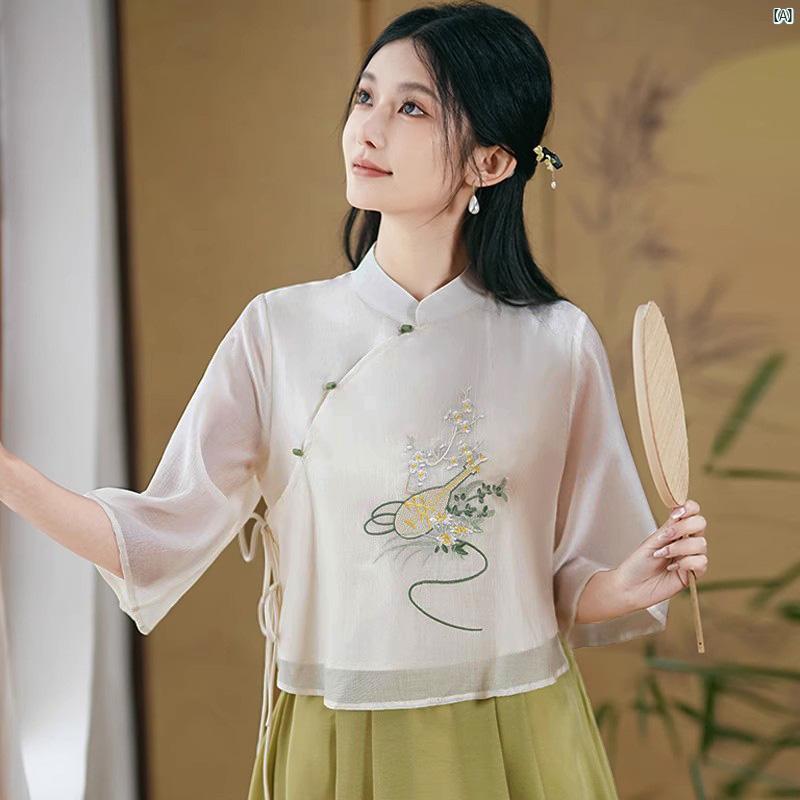 スーパー フェアリー 中華風 漢 レディース チャイナ ドレス 2点セット 民族風 学生 日常 着用 漢服 中国 茶 エレガント