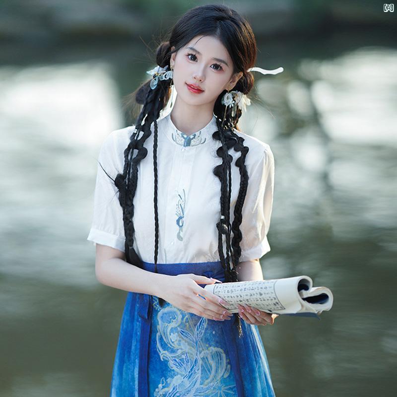 中華風 照明ランプ色合い 刺しゅう ハイエンド 繻子 半袖 いの一番 小っちゃい スコート 夏 ガールズ 漢服