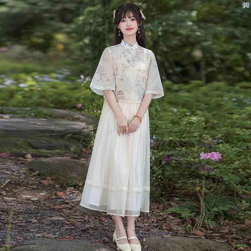 レディース ファッション コーデ 春 夏 秋 オシャレ 民族風 子供 学生 服 日常 漢服 中華風 漢 チャイナ ドレス レトロ 瞑想 茶師服