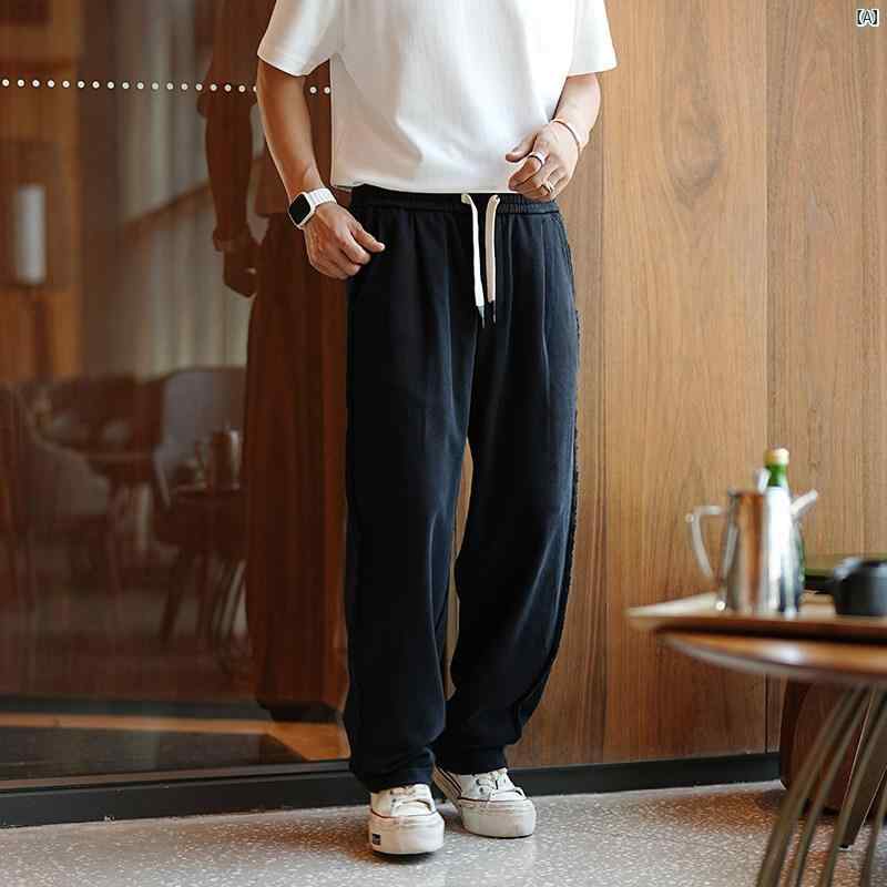 メンズ　ファッション　オシャレ　カジュアル　男性 100 コットン ロー エッジ スウェットパンツ 秋　冬 メンズカジュアル ストレート カジュアル パンツ