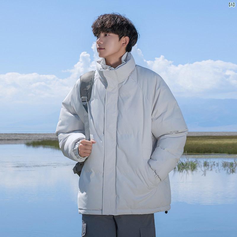 メンズ ファッション 韓国ファッション オシャレ 韓国 スタンドカラー ダウン パッド入り ジャケット 男性用 冬 裏起毛 厚手 防寒性 暖かい 作業着 コットンジャケット
